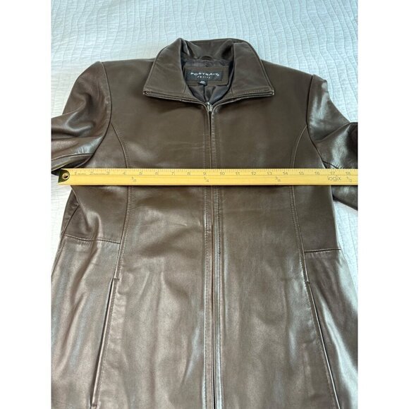 Portrait Petite Medium Brown Leather Jacket Zip Front Lined Pockets NEW Office - Picture 9 of 11